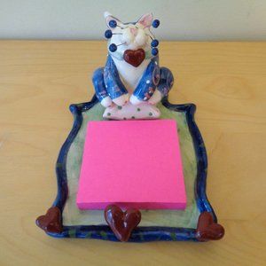 NEW Vintage WhimsiClay Cat Hearts Memo Pad Post It Holder Retired by Amy Lacombe